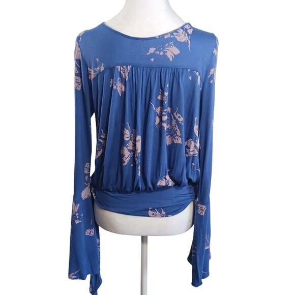 Free People, Small, Fiona, Blue, Long Sleeve, Boho Style, Surplice, Tie Waist - Picture 9 of 16